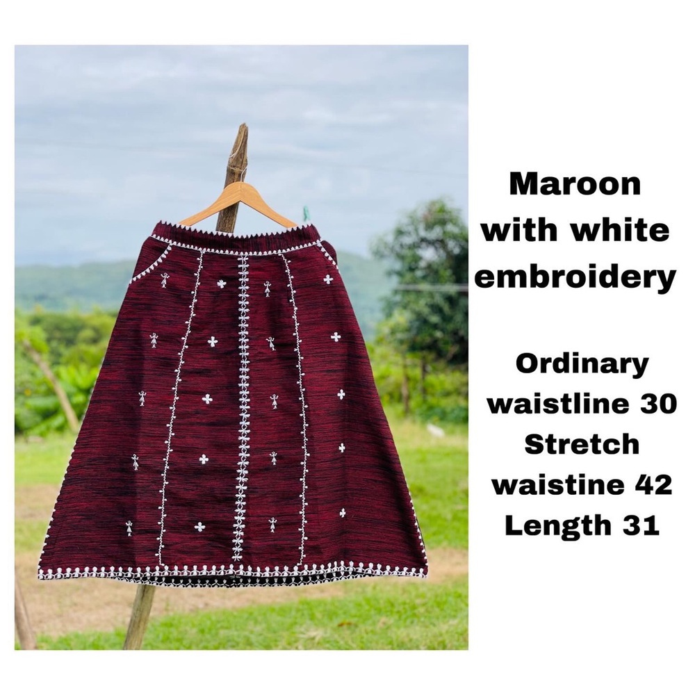 Burgundy Hand Embroidered A Line Skirt